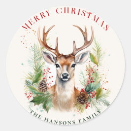 Pegatina Redonda Elegantes y elegantes Navidades de venado Personal