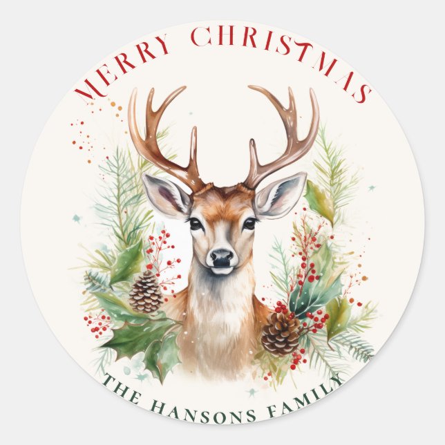 Pegatina Redonda Elegantes y elegantes Navidades de venado Personal (Anverso)