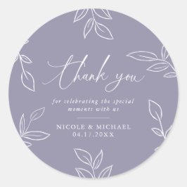 Pegatina Redonda Elegantes y violeta suave Boda gracias