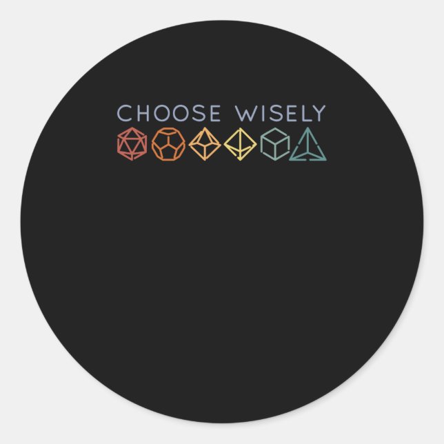 PEGATINA REDONDA ELEGIR EL DISEÑO DE RPG DE DICE WISELY (Anverso)