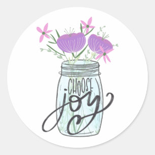 Pegatina Redonda Elegir Joy Mason Jar con flores