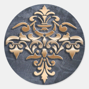 Pegatina Redonda Elemento de estilo barroco sobre fondo gris.