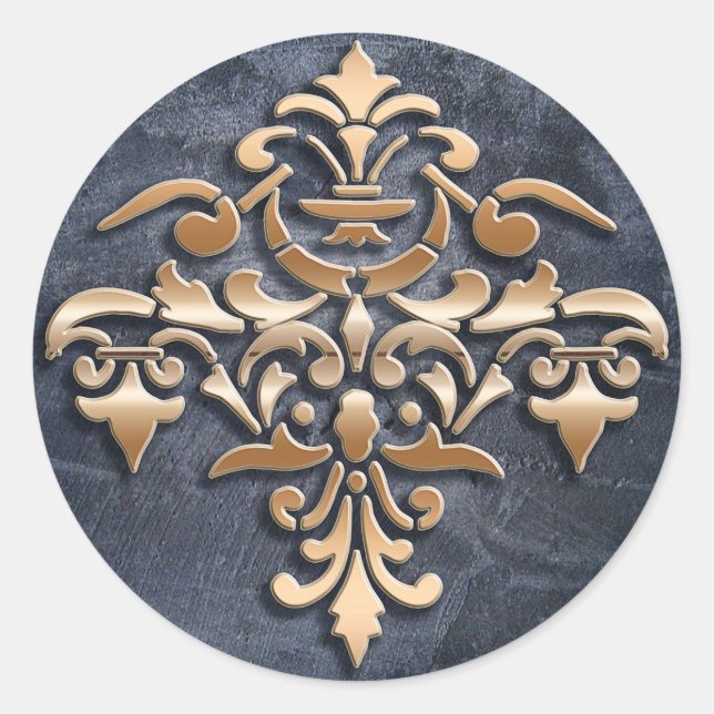 Pegatina Redonda Elemento de estilo barroco sobre fondo gris. (Anverso)