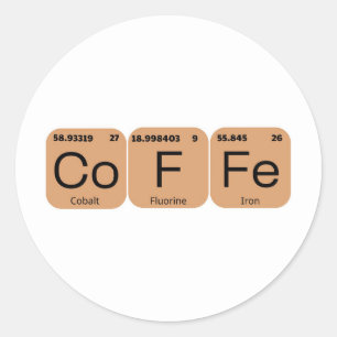 Pegatina Redonda Elemento de tabla periódica del café