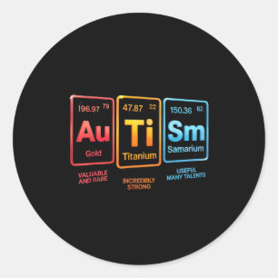 Pegatina Redonda Elementos de ciencia sobre autismo inspirados en l