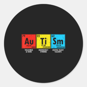 Pegatina Redonda Elementos de Conciencia del Autismo Tabla Periódic
