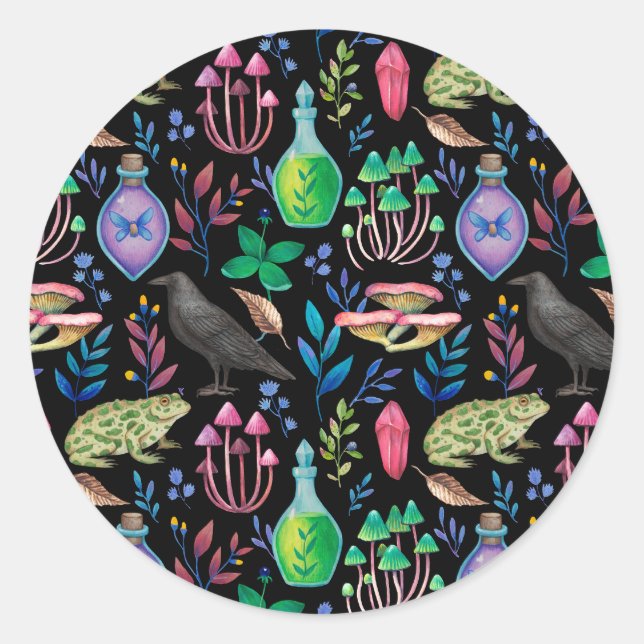 Pegatina Redonda Elementos de la naturaleza mística y de brujería (Anverso)