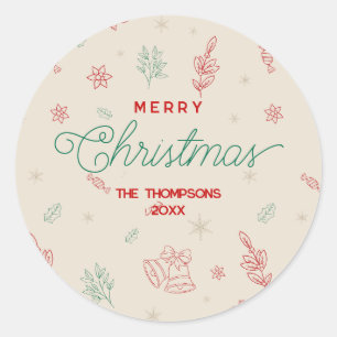 Pegatina Redonda Elementos de Navidades mínimos personalizados
