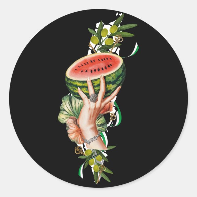 Pegatina Redonda Elementos palestinos tradicionales en el mapa pale (Anverso)