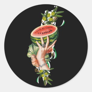 Pegatina Redonda Elementos palestinos tradicionales en el mapa pale