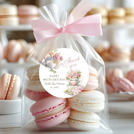 Pegatina Redonda Elengant Floral Vintage Tea Mother's Day Thank you