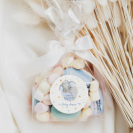 Pegatina Redonda Elephant Baby Shower Blue