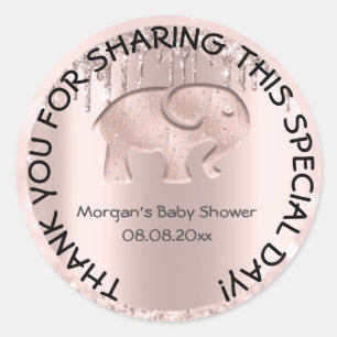 Pegatina Redonda Elephant Baby Shower Favor Gracias Rosa