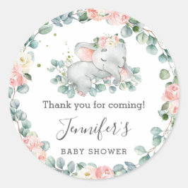 Pegatina Redonda Elephant Baby Shower Floral Greenereneration Graci
