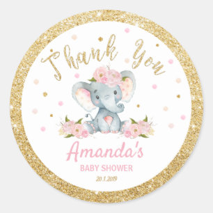 Pegatina Redonda Elephant Baby Shower Gracias Pegatinas Labels
