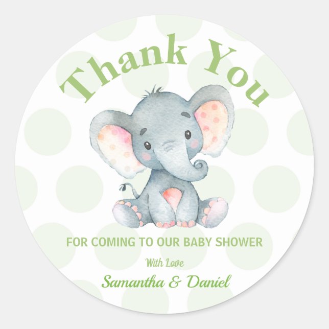 Pegatina Redonda Elephant Baby Shower Gracias Sticker Labs Boy (Anverso)