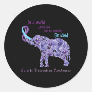 Pegatina Redonda Elephant Be Kind Semicolon Suicidio Prevención de