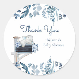 Pegatina Redonda Elephant Blue Flowers Baby Shower por correo
