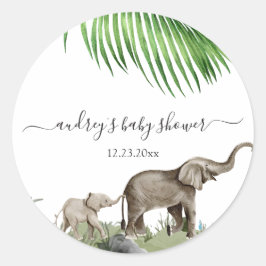 Pegatina Redonda Elephant Boy Baby Shower