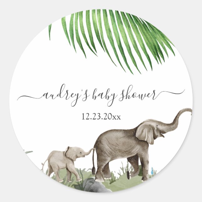 Pegatina Redonda Elephant Boy Baby Shower