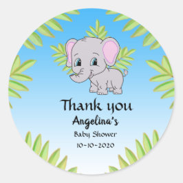 Pegatina Redonda Elephant Boy Baby Shower Blue Ombre Gracias