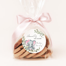 Pegatina Redonda Elephant Chica Baby Shower Favor