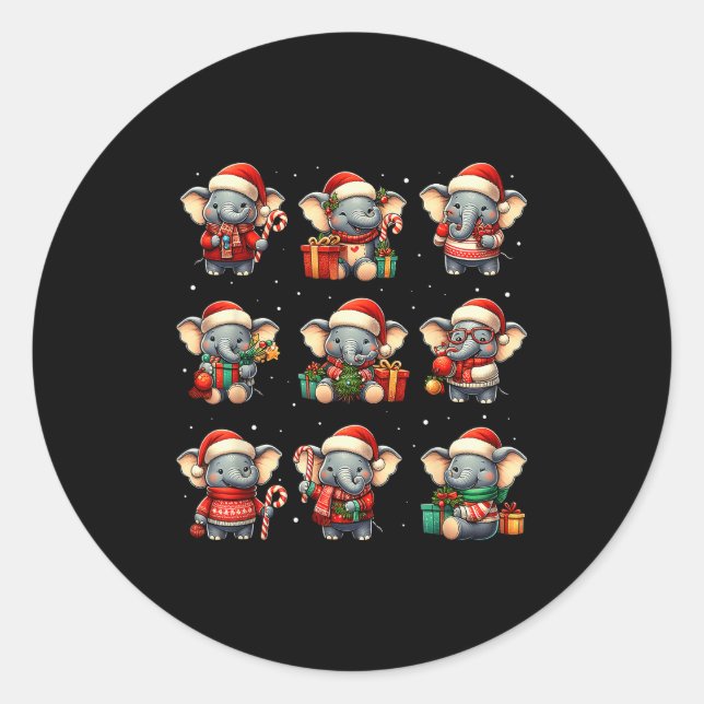 Pegatina Redonda Elephant Christmas Funny Elephant Lover Pajama Men (Anverso)