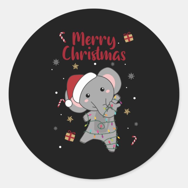 Pegatina Redonda Elephant Christmas Snow Winter Animals Elephants (Anverso)