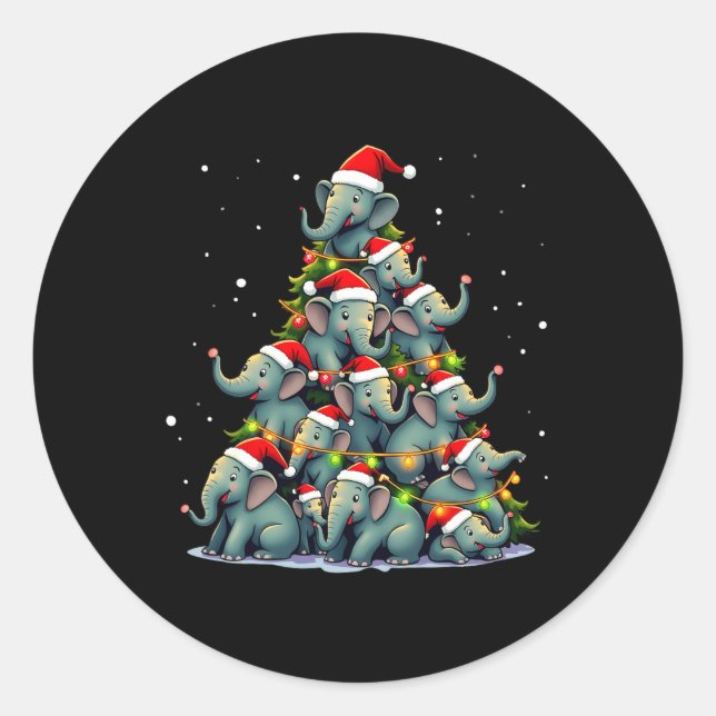 Pegatina Redonda Elephant Christmas Tree Funny Jumbo Holiday Cute E (Anverso)