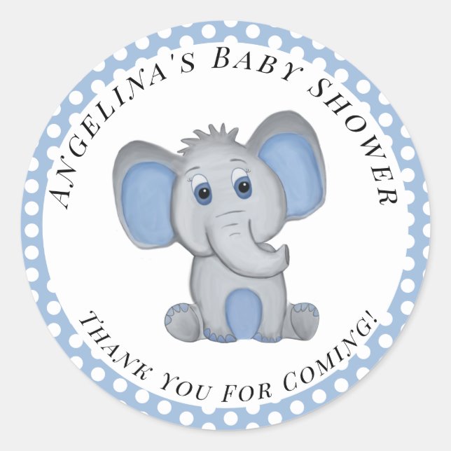 Pegatina Redonda Elephant Cute Boy Azul (Anverso)