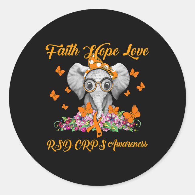Pegatina Redonda Elephant Faith Hope Love RSD CRPS Awaration (Anverso)