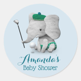 Pegatina Redonda Elephant Golf Boy Cute Baby Shower