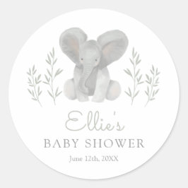 Pegatina Redonda Elephant Greenery Baby Shower