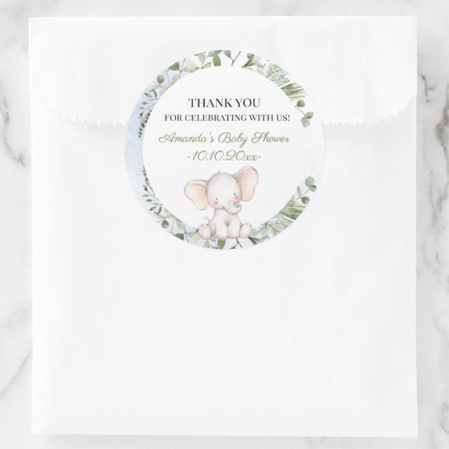 Pegatina Redonda Elephant Greenery Boy Baby Shower (Bolso)