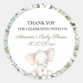 Pegatina Redonda Elephant Greenery Boy Circle Boy Baby Shower
