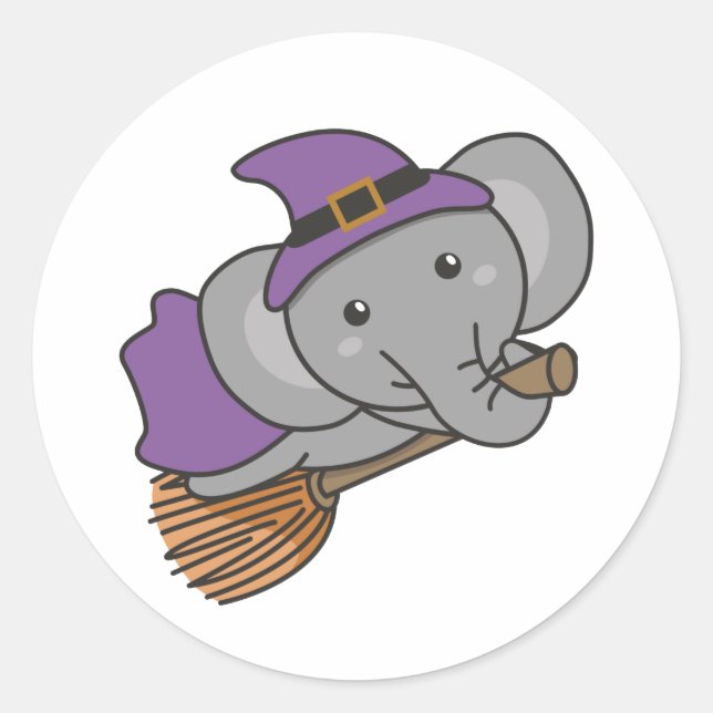 Pegatina Redonda Elephant Halloween Brujas niños brujas brujas bruj (Anverso)