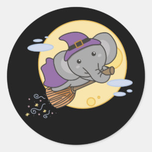 Pegatina Redonda Elephant Halloween Brujas Niños Testigos Disfraz