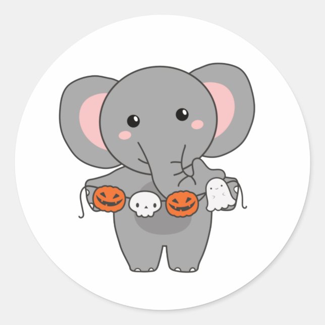 Pegatina Redonda Elephant Happy Halloween Calabaza de barba (Anverso)