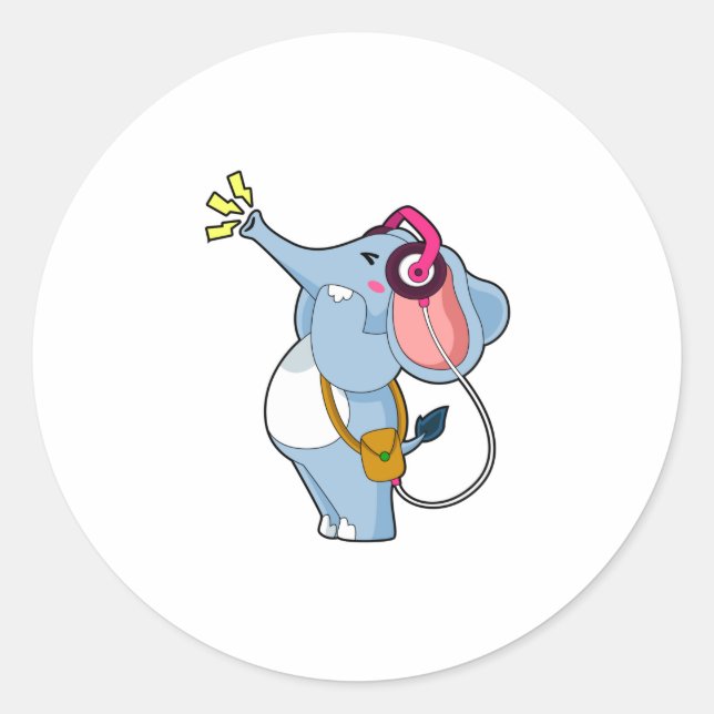 Pegatina Redonda Elephant Headphone Music (Anverso)