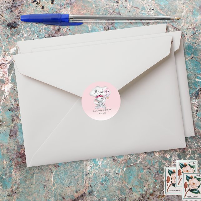 Pegatina Redonda Elephant Hot Air Balloon Gracias Por Favor (Subido por el creador)