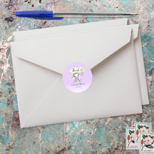 Pegatina Redonda Elephant Hot Air Balloon Purple Gracias A Favor