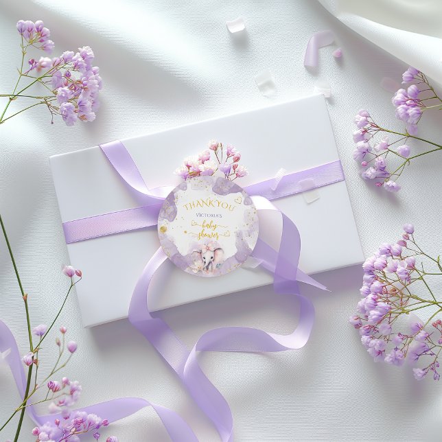 Pegatina Redonda Elephant Lilac Floral Cute Gracias Baby Shower (Subido por el creador)