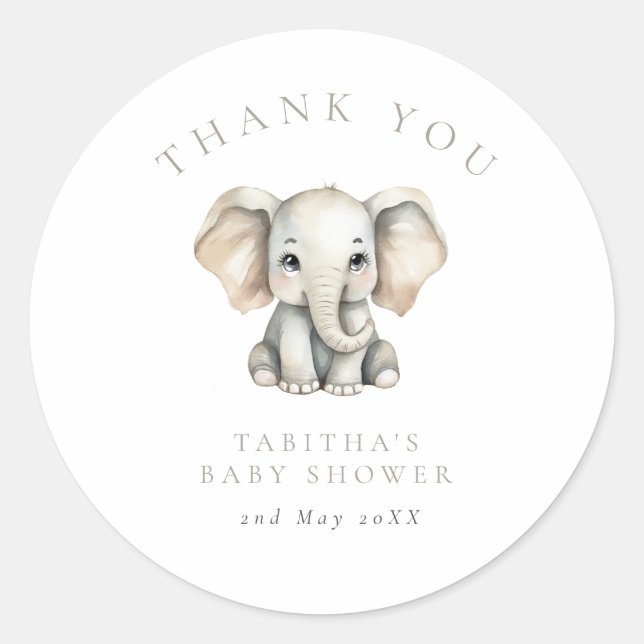 Pegatina Redonda Elephant Little Peanut Baby Shower Thank You (Anverso)