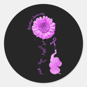 Pegatina Redonda Elephant Sunflower Faith Hope Luchar contra la sob
