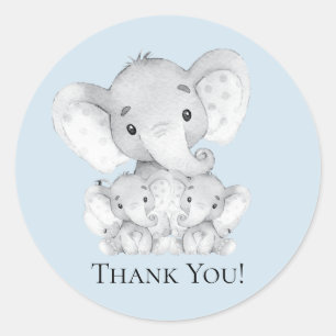 Pegatina Redonda Elephant Twins Baby Shower Gracias Por Favor Pegat