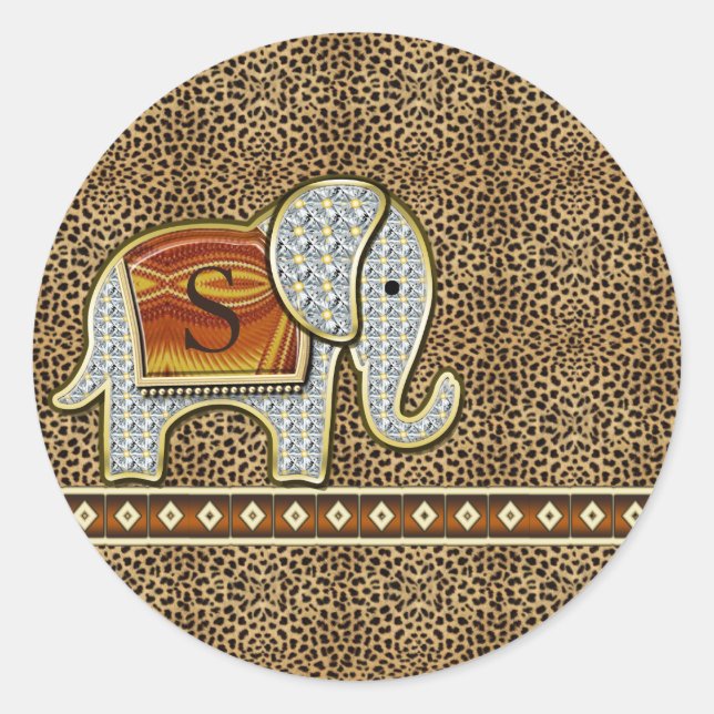 Pegatina Redonda Elephant Walk Monograma Cheetah ID390 (Anverso)