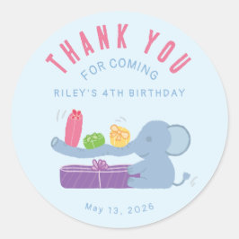 Pegatina Redonda Elephant with Gifts Thank You