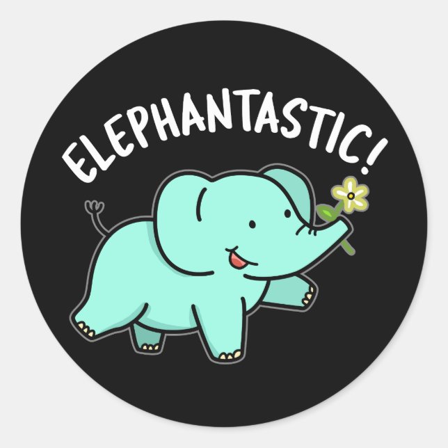 Pegatina Redonda Elephantastic Funny Elephant Pun Dark BG (Anverso)