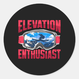 Pegatina Redonda Elevación Entusiasta Esquiar Montaña Deportiva de 