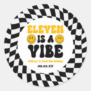 Pegatina Redonda Eleven Is A Vibe Retro Cumpleaños número 11